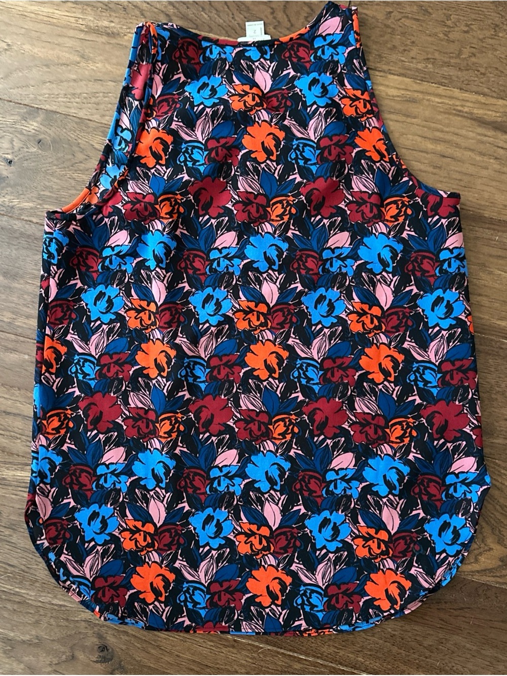 J. Crew Factory Floral Tanked Blue Orange Pink Sz 2 Flowy Lightweight - Picture 3 of 3